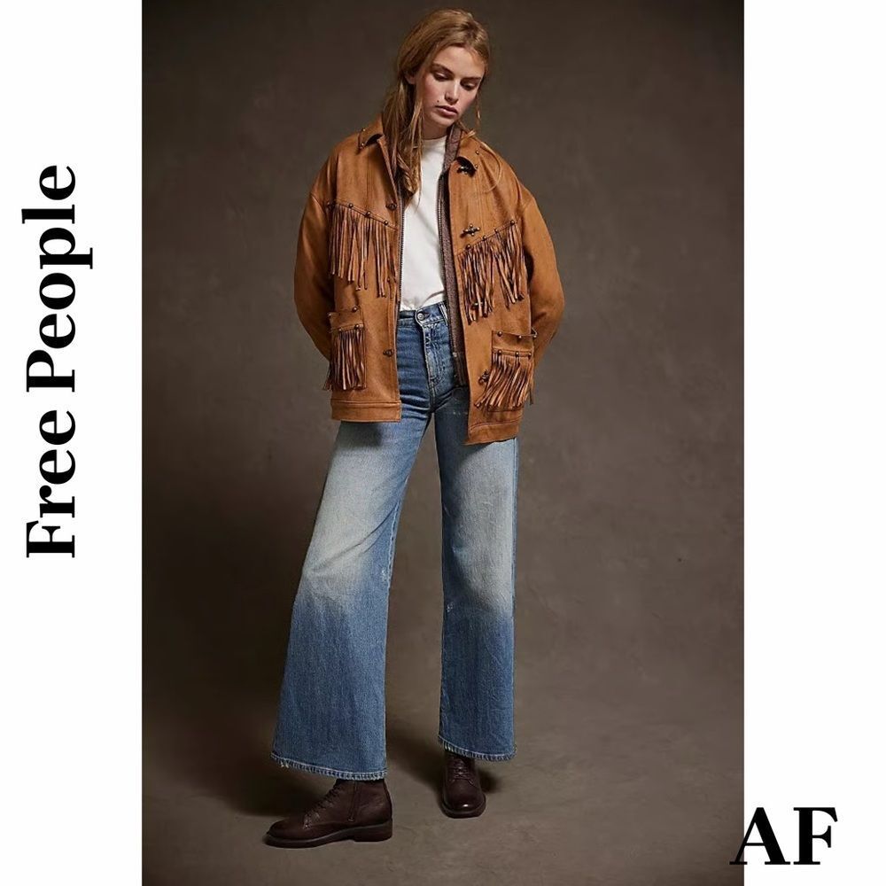 Free People Knox in Oiled Brown Vegan Leather Fringe Jacket Medium New - Picture 3 of 8